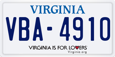 VA license plate VBA4910