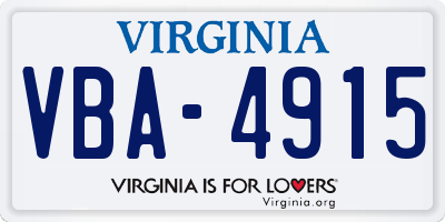 VA license plate VBA4915