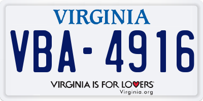 VA license plate VBA4916