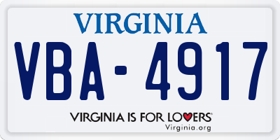 VA license plate VBA4917