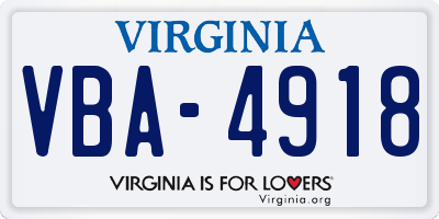 VA license plate VBA4918