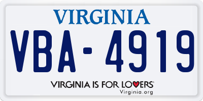 VA license plate VBA4919