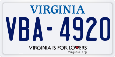 VA license plate VBA4920