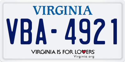 VA license plate VBA4921