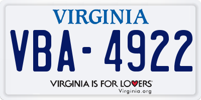 VA license plate VBA4922