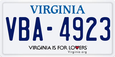 VA license plate VBA4923