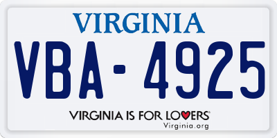 VA license plate VBA4925