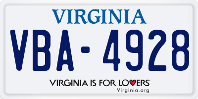 VA license plate VBA4928
