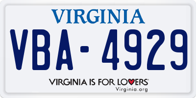 VA license plate VBA4929