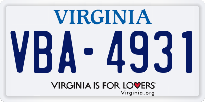 VA license plate VBA4931