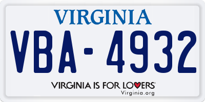 VA license plate VBA4932
