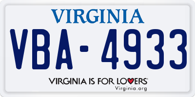 VA license plate VBA4933