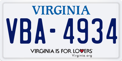 VA license plate VBA4934