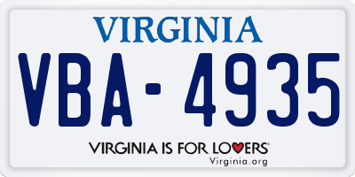 VA license plate VBA4935