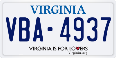 VA license plate VBA4937