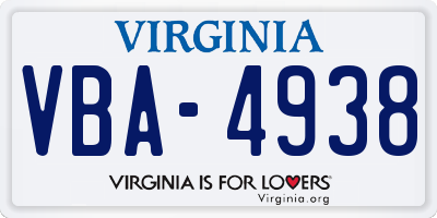 VA license plate VBA4938