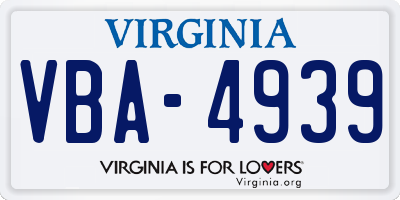 VA license plate VBA4939