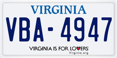 VA license plate VBA4947