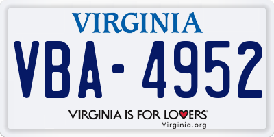 VA license plate VBA4952