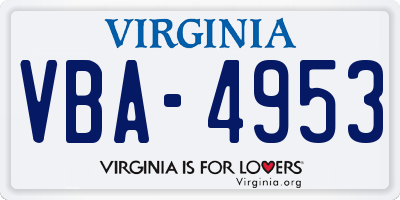 VA license plate VBA4953