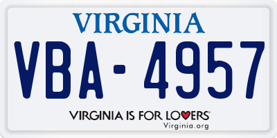 VA license plate VBA4957