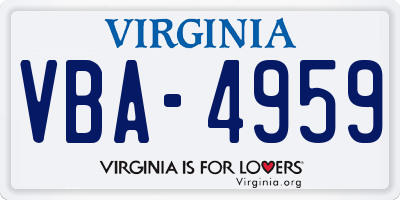 VA license plate VBA4959