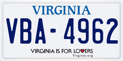 VA license plate VBA4962