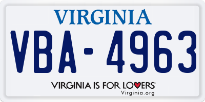 VA license plate VBA4963
