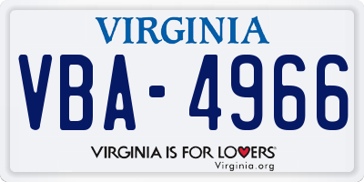 VA license plate VBA4966