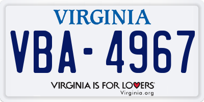 VA license plate VBA4967
