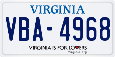 VA license plate VBA4968
