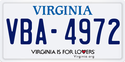 VA license plate VBA4972