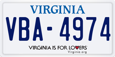 VA license plate VBA4974