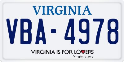VA license plate VBA4978