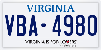 VA license plate VBA4980