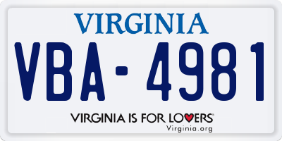 VA license plate VBA4981
