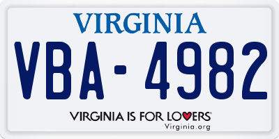 VA license plate VBA4982