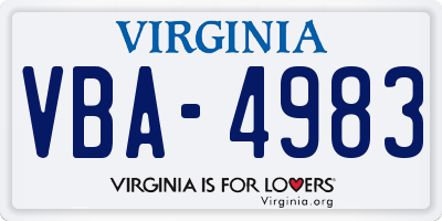 VA license plate VBA4983