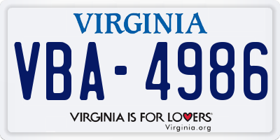 VA license plate VBA4986