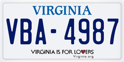 VA license plate VBA4987