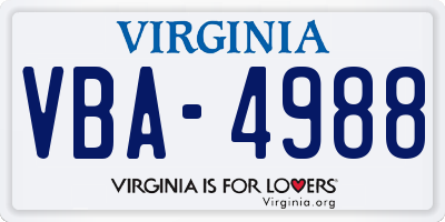 VA license plate VBA4988