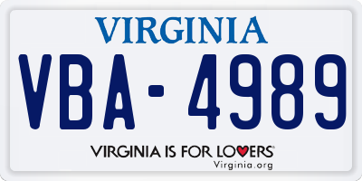 VA license plate VBA4989