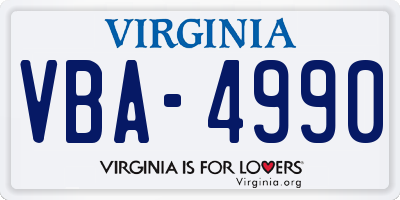VA license plate VBA4990