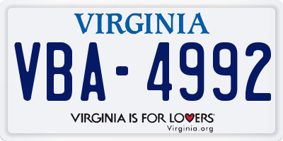 VA license plate VBA4992