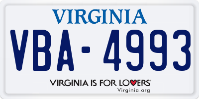 VA license plate VBA4993