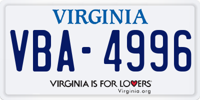 VA license plate VBA4996