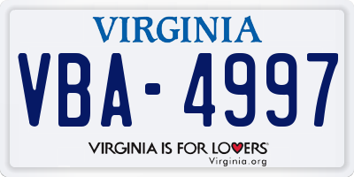 VA license plate VBA4997