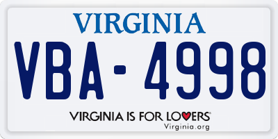 VA license plate VBA4998