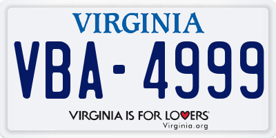 VA license plate VBA4999