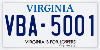 VA license plate VBA5001